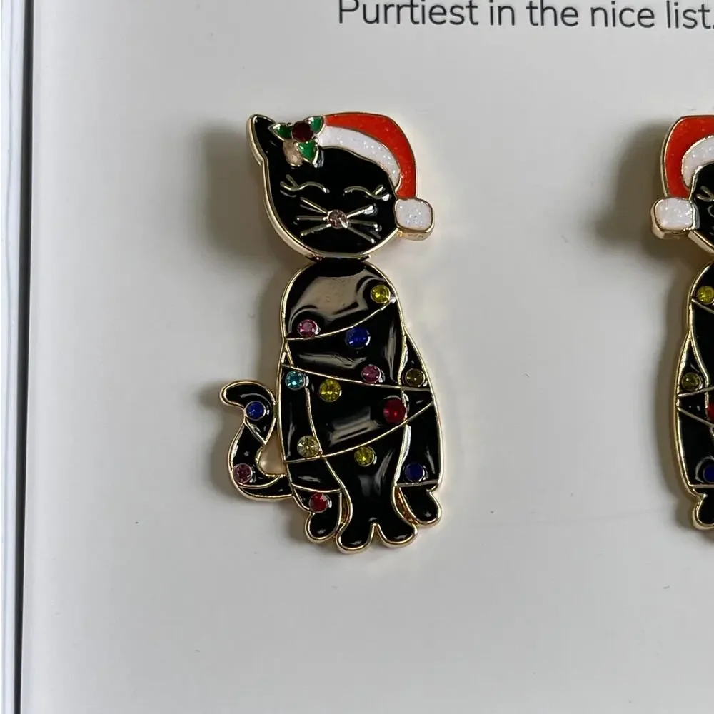 BaubleBar Santa Claws Christmas Xmas Black Cat Moveable Earrings New In Box